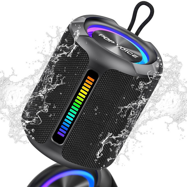 PoP 음성 휴대용 무선 블루투스 스피커 40W(50W) 피크 스테레오 사운드 샤워 IPX7 방수 딥 베이스 RGB 라이트 프리셋 EQ TWS 가정용/캠핑/선물용 BT, Black