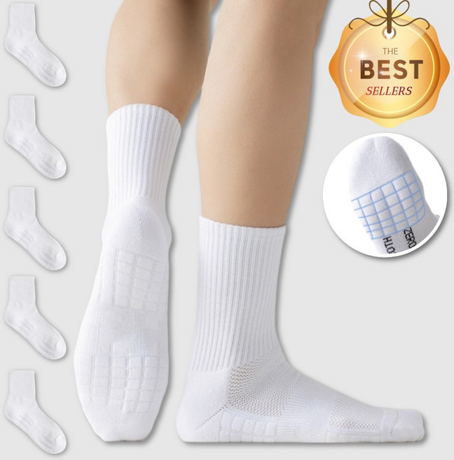 키스토 푹신하고 통기성 좋은족저근막염 쿠션 양말 데일리 삭스 발바닥 양말 5세트