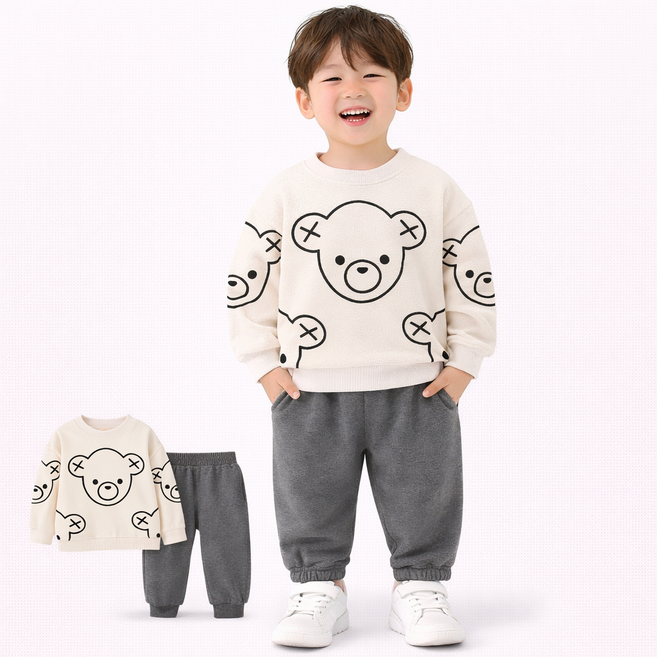 유아 남아 곰돌이 맨투맨 상하세트 아기 조거팬츠 트레이닝복
