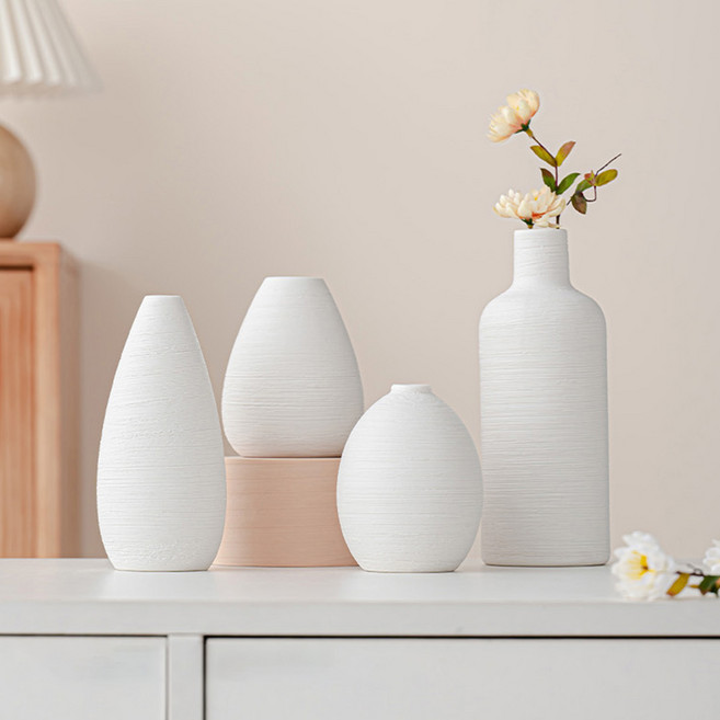 VITALO 화이트 심플 미니 도자기 4종 세트 오브제 인테리어 꽃병 미니 고급 화병, 도자기 화병4종_화이트