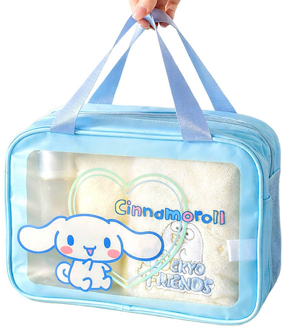 산리오 2중구조 메쉬 방수 수영가방 대형 목욕 비치백, 블루 시나모롤