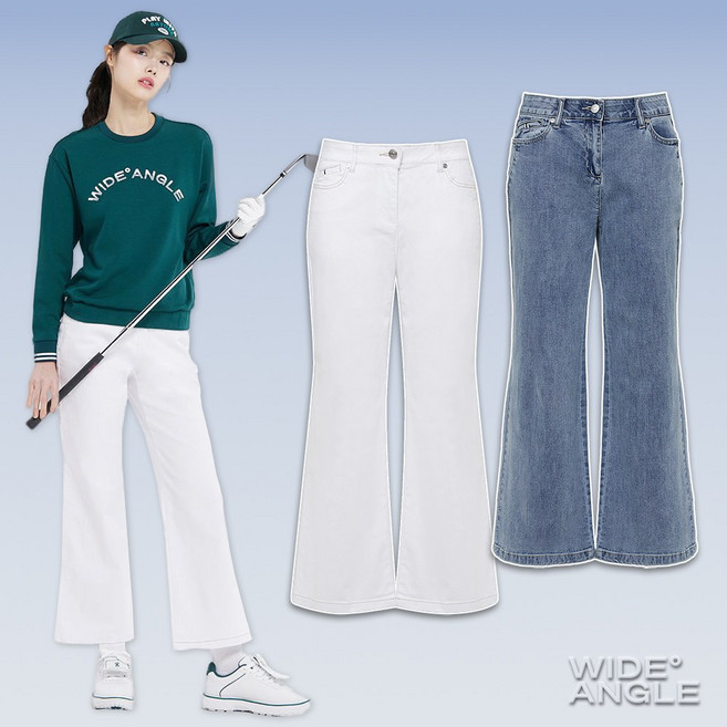 와이드앵글 여성 골프웨어 여자 여름 골프 부츠컷 청바지 와이드 데님 팬츠 WWP25371