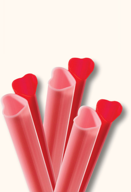 케이비팩 6x210mm 하트빨대 플라스틱 일회용 카페 빨대, 개별포장, 레드(6x210mm), 1개, 200개