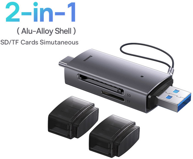 Baseus 카드 리더기 USB USB3 SD 마이크로 TF 메모리 장치 노트북 액세서리용 104MB 2TB 스마트, 2in1, 1개