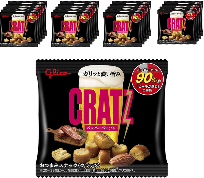 glico 에자키그리코 CRATZ 크랏츠 페퍼 베이컨맛, 20개, 14g