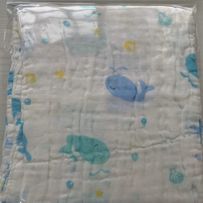 超細柔4層純棉紗布巾 寶寶口水巾, 1個, 藍色鯨魚