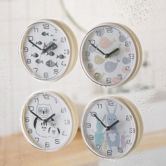 국산 플라이토 디자인 욕실 흡착 방수시계, 디자인 방수시계 부엉이