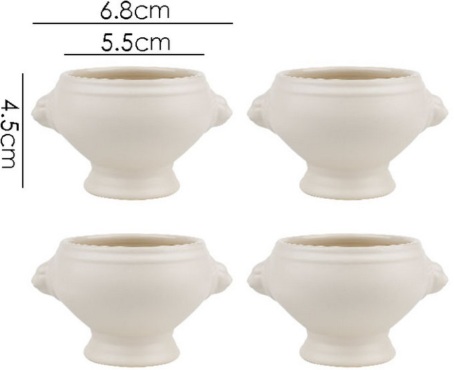 세라믹 수프 그릇 크리에이티브 사자 머리 양각 손잡이 디저트 스낵 샐러드 가정용 식기, 02 A-S 50ml(4pcs)