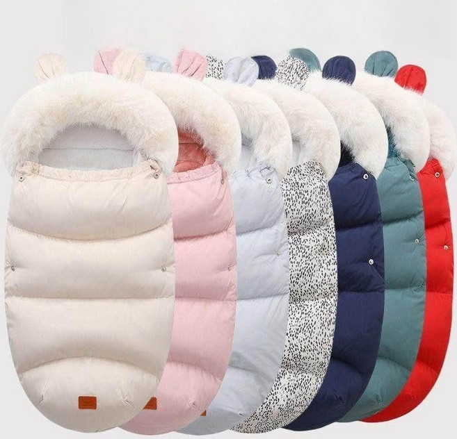 신생아방풍침낭 가을과 겨울 플리스 두꺼워짐 추위 보호 퀼트 유모차 범용 신생아 방풍 풋커버, 0-1세 (털 칼라 탈착), S1 그린