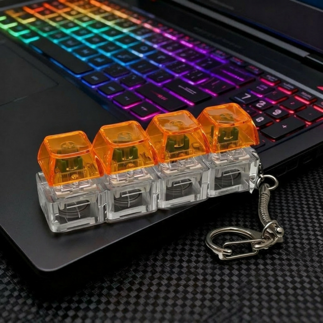 미벨로 LED 4구 얼음 커스텀 키캡 키링 열쇠고리 클리커, 1개, 오렌지