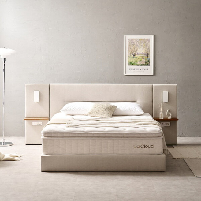 [라클라우드 (가구)] 호텔식 베니스 LED조명 평상형 침대세트 (매트+패널2) K, 색상:그레이 Q/K+패널2