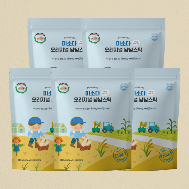 당류0g 미소다 냠냠스틱 유아간식 쌀떡뻥 아이과자 롱스틱, 5개, 30g, 오리지널 냠냠스틱