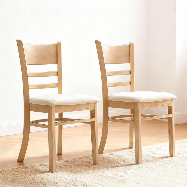 리비니아 케빈 원목 2인용 식탁의자 카페의자 원목의자 인테리어의자 1+1, 내츄럴(아이보리)_가죽좌판, 2개