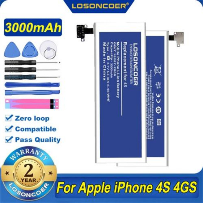 LOSONCOER 4500mAh 배터리 iPhone 3G 3GS 4 4S 5 5S 5C SE 2020 6 6S Plus 7 8 Plus X XS Max XR For iPhone 1, 1개, 4) For iphone 4S
