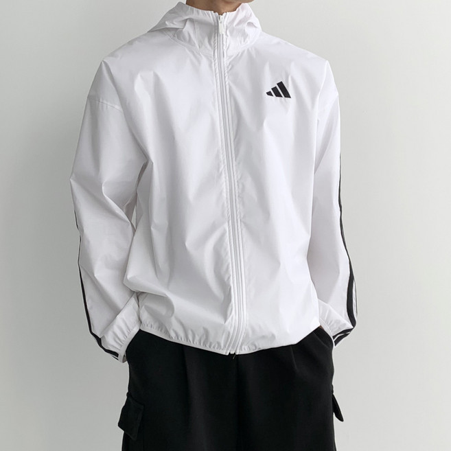 아디다스 남자 바람막이 블랙 우븐 런닝 후드자켓 삼선 화이트 집업 윈드브레이커