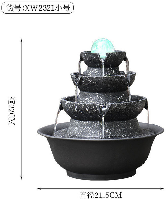 八方來財 聚寶盆流水生財擺飾，風水招財流水組, XW2321黑色小號,【插電款【110V】