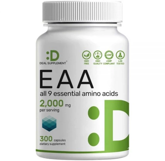 필수 아미노산(EAA) 1회 제공량당 2000mg 300캡슐 - 무향 - 9 in 1 모든 BCAA(분지쇄 아미노) - 마른 근육 지원 및 천연 운동 전 보충제, 필수 아미노산(EAA) 1회 제공량당 2000mg, 3, 1개, 300정 - 쿠팡