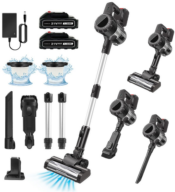 [최신형] 차이슨 파워스왑 무선 청소기 BLDC 진공 스틱 핸디 초강력 LED 사무용 업소용, 배터리2개