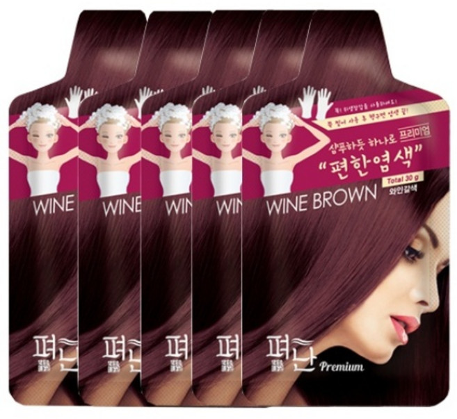 펴난 샴푸형 스피드 헤어컬러 새치염색 샴푸염색약, 와인브라운, 5개
