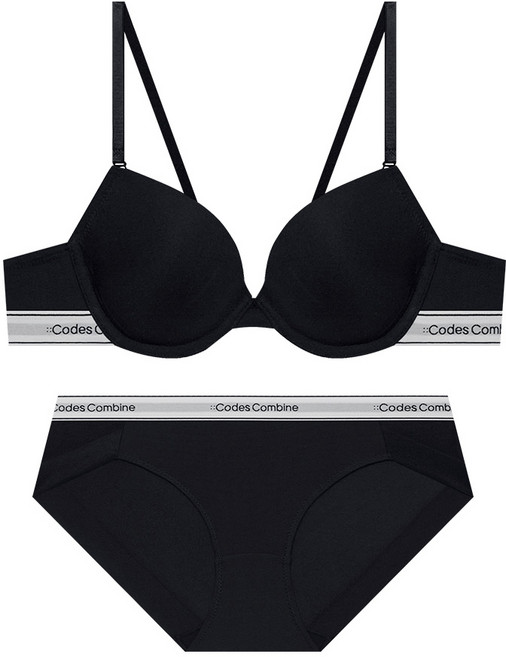 코데즈컴바인이너웨어 더블 라인 베이직 브라팬티세트_블랙