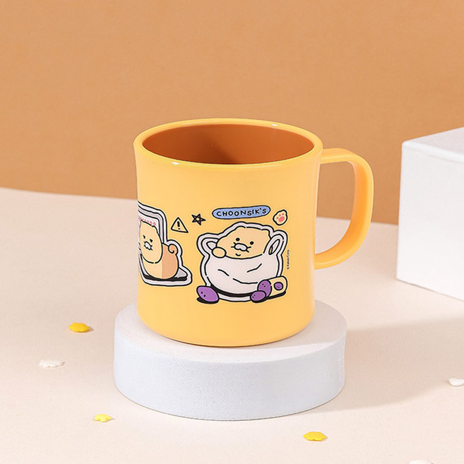 홈앤키즈 카카오프렌즈 키요 더블컬러 핸들 컵 춘식이 식기세척기용 전자렌인지용 물컵 양치컵 카카오컵 캐릭터물컵 단체선물 유아 어린이 직장인 유치원 어린이집, 춘식이 키요 더블컬러 핸들 컵, 1개, 300ml