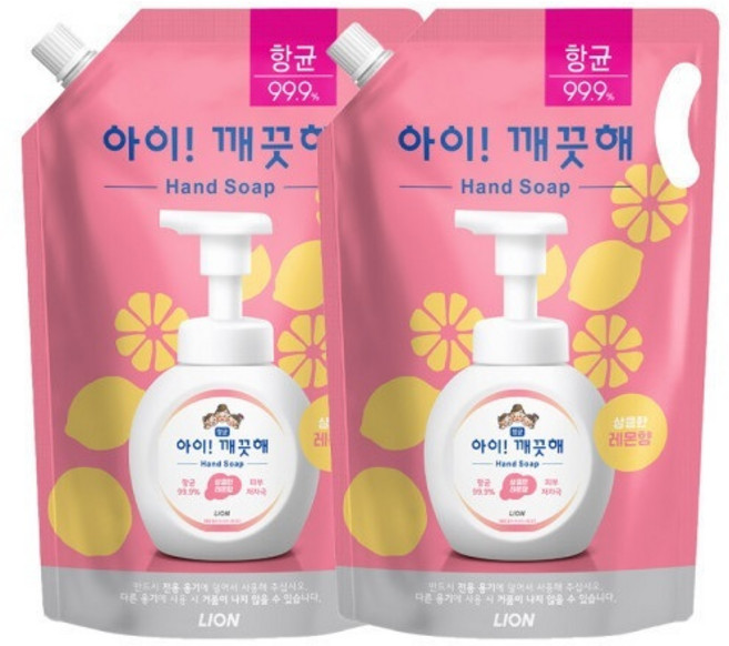 아이깨끗해 항균 폼 핸드솝 리필 레몬향, 1.8L, 2개