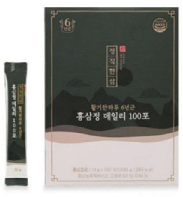 [정직한삼] 활기찬하루 6년근 홍삼정 데일리 10g x 100포 홍삼 엑기스 추출액 진액 할아버지 할머니 부모님 건강 설 추석 명절 선물 어버이날 근로자의날 창립기념일, 100회분, 1개