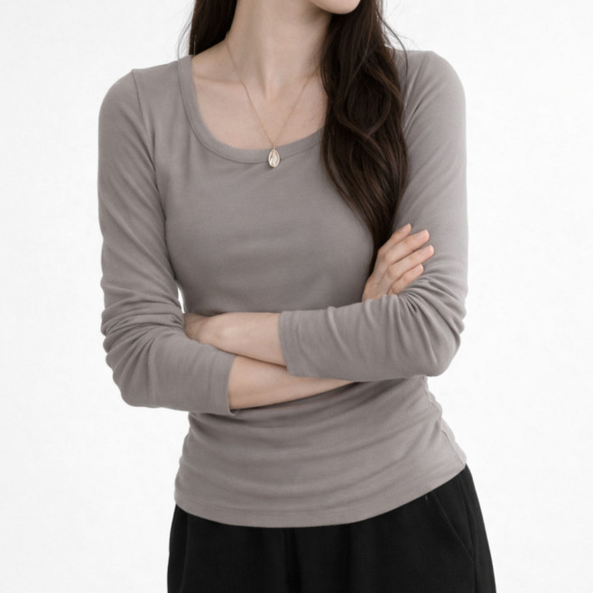 다미타니 국내제작 무지 베이직 셔링 스판 긴팔티 OCZ0982