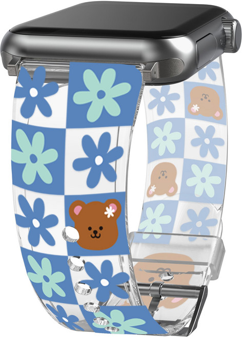 [168cm] 애플워치 캐릭터 투명 스트랩, 38.40.41mm, 캘리베어 플라워 블루