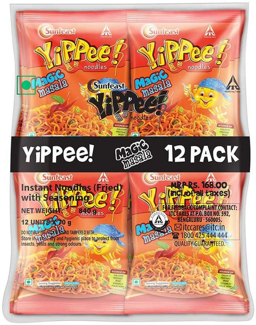 Sunfeast YiPPee! Magic Masala Instant Noodles 720g/840g (Pack of 12) ( weight may vary )