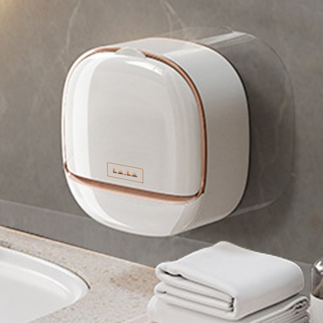 라라공방 무타공 욕실 접착식 비누받침대 걸이 케이스, 화이트, 1개