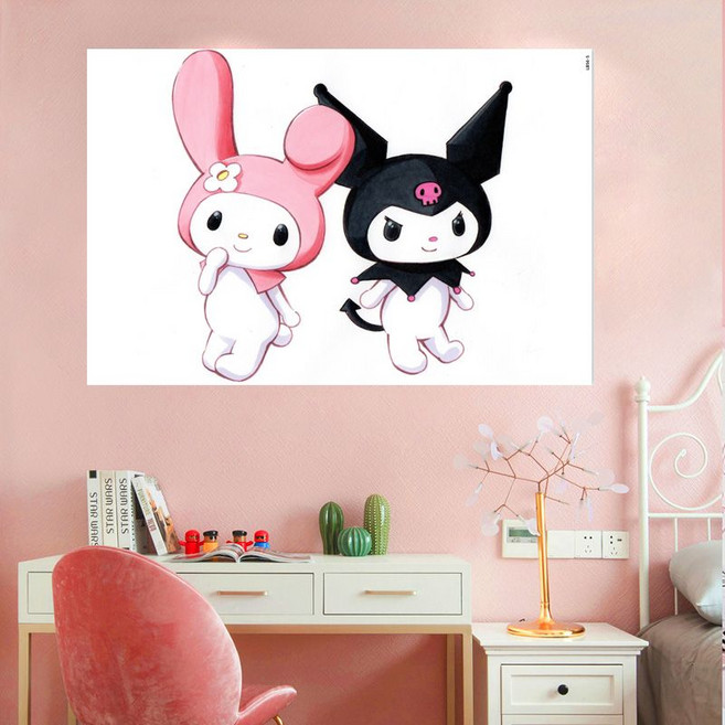 데코 벽면스티커 쿠로미 귀여운 캐릭터 주방 욕실 침실 화장실 냉장고 놀이방 꾸미기 벽지 인테리어 기숙사 포스터, E