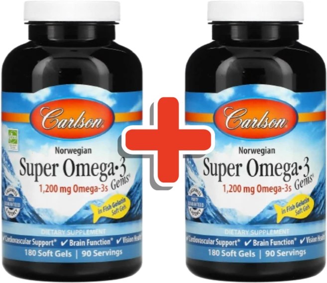 칼슨랩스 2개X Norwegian 슈퍼 오메가3 Gems 1200mg 소프트젤 180정(소프트젤 1정당 600mg), 2개, 180정 - 쿠팡