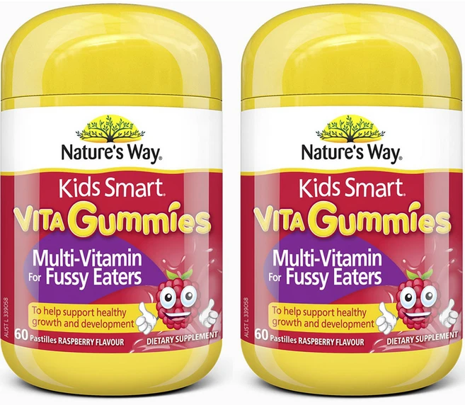 네이쳐스웨이 키즈 스마트 비타 구미스 멀티-비타민 포 푸시 이터 라즈베리맛 패스틸, 60정, 2개 - 쿠팡