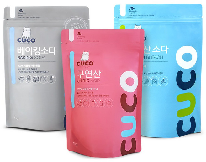 한내음 CUCO 1kg 3종 세트(베이킹소다+과탄산소다+구연산), 1kg 베이직 3종 세트(과+베+구)
