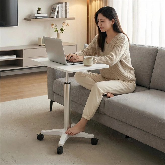 이동식 높이 조절 가능한 리프트형 소파 사이드 테이블, 흰색