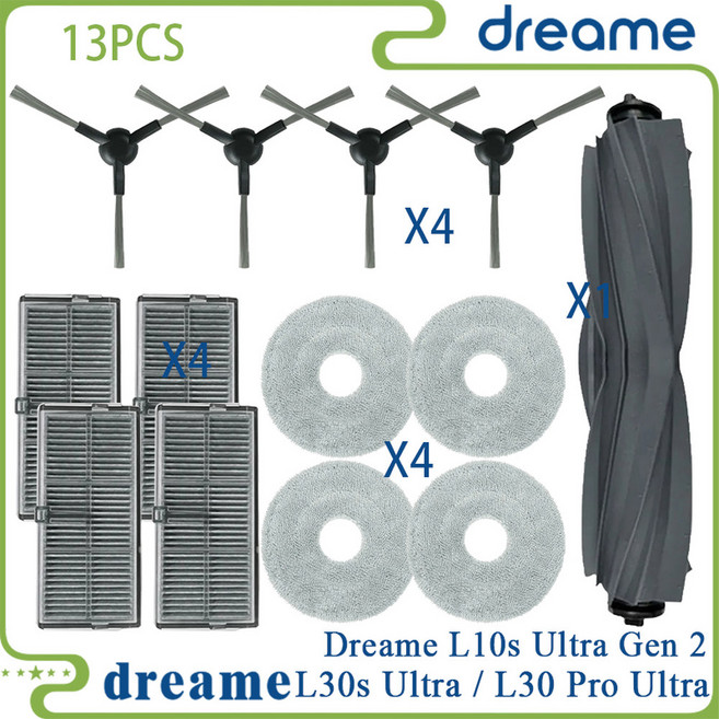 호환 dreame 호환 L10s Ultra Gen L30s L30 Pro 부품 메인 롤러 사이드 브러시 HEPA 필터 걸레 먼지 봉투에 적합