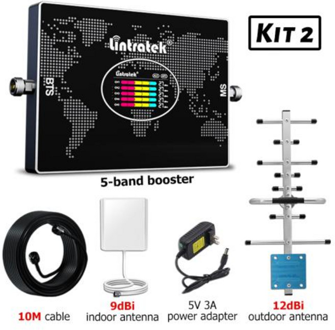 무선 와이파이 부스터 증폭기 확장기 Lintratek 5 밴드 셀룰러 2G 3G 4G LTE B28 700 850 800 900 1800 2600 Mhz 모바일 네트워크 신호, Kit 2, B28 B8 B3 B1 B7, 1개