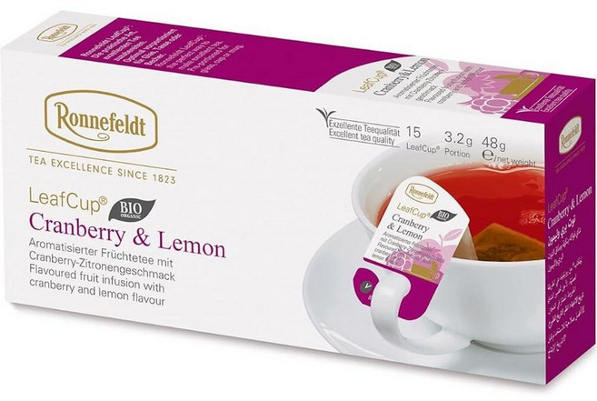 Ronnefeldt LeafCup 스위트 베리 차이 히비스커스 로즈힙이 함유된 향이 나는 루즈 리프 레드 과일 허브 티 카페인 프리 개별 포장된 티백 15개 217150, 크랜베리 & 레몬