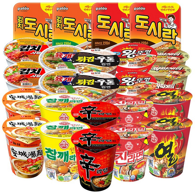 컵라면 세트(육개장사발면+김치사발면+신라면+안성탕면+튀김우동+짜파게티+도시락+미니왕뚜껑+참깨+진라면 매운맛+열)+메세지카드, 2개