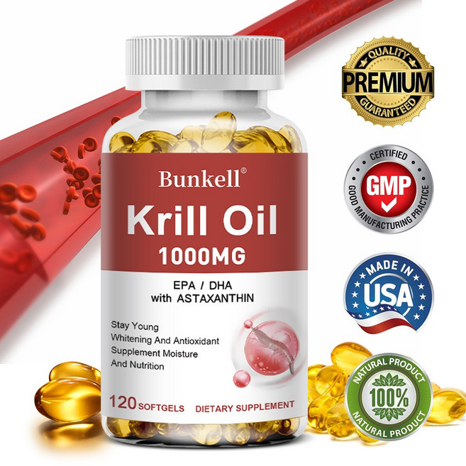 남극 크릴오일 1000mg - EPA & DHA 함유 - 아스타잔틴 & 인지질 - 일상 건강 영양 보충제, 120회분, 1개