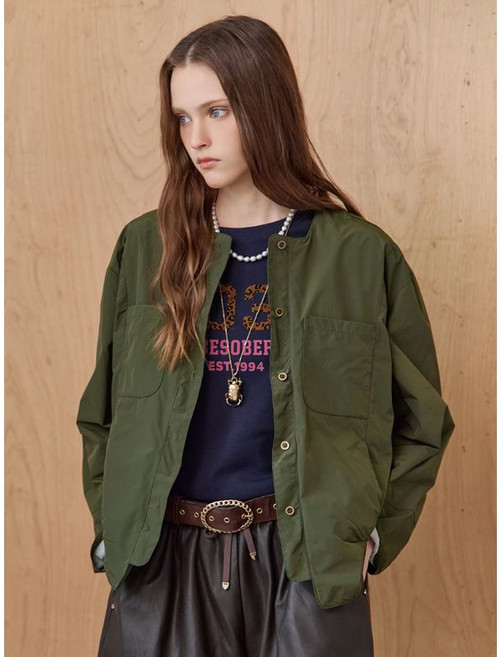 마쟈 아웃포켓 저지안감 라운드넥 크롭 점퍼