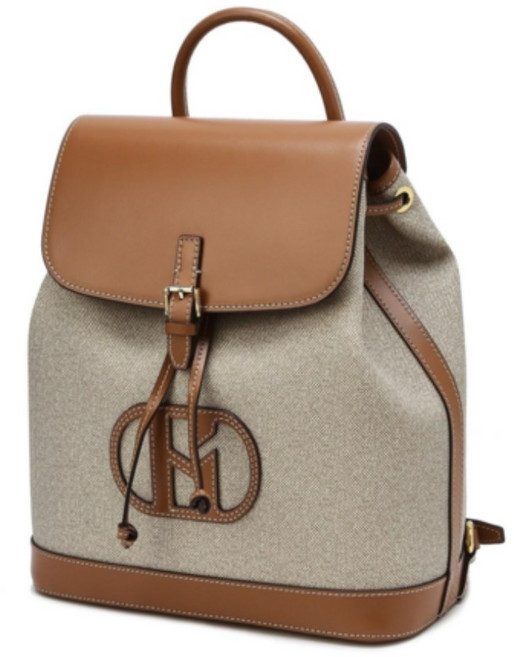 헤지스 여성 베이지 천연 소가죽 컬러 배색 백팩 HIBA1F105I2