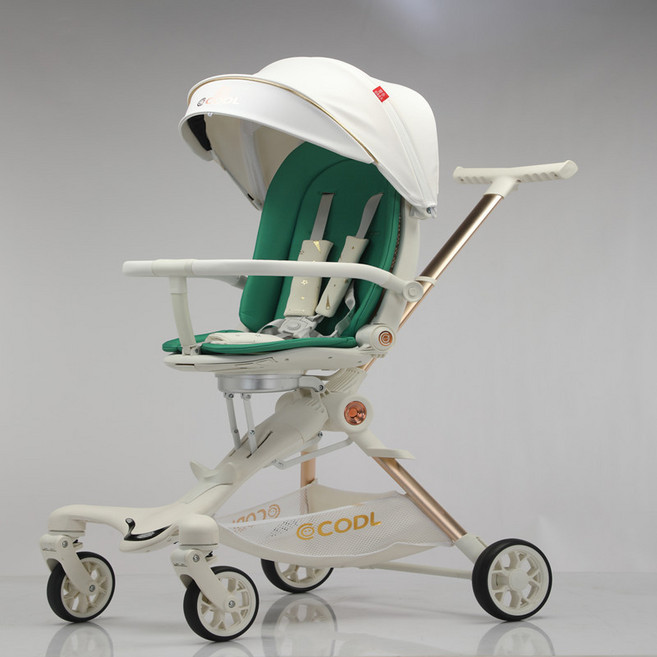 婴幼儿手推车 高景观双向外出溜娃车遛娃婴儿推车 可坐可躺婴儿车, 铝合金车架▲深绿色▲:如圖所示