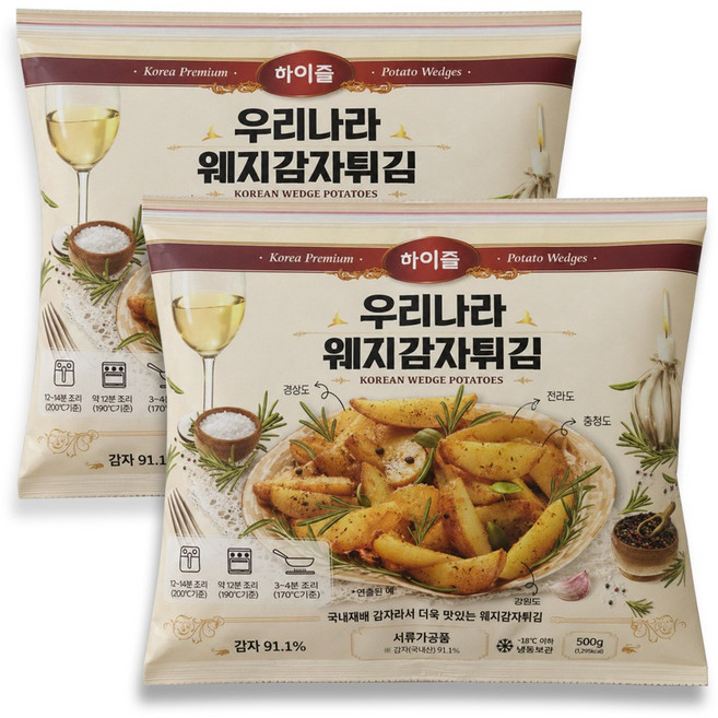 하이즐 우리나라 냉동 웨지감자 에어프라이어 감자튀김, 2개, 500g