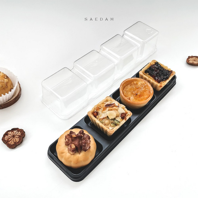 새담 화과자 케이스 4구 50개 / 앙금쿠키 양갱이 포장 용기, 흑색