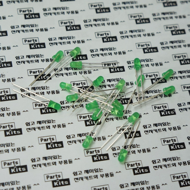 [파츠키츠] 3파이 그린 LED 3mm 초록 녹색 아두이노 DIY Green 원형 램프, 단일품목
