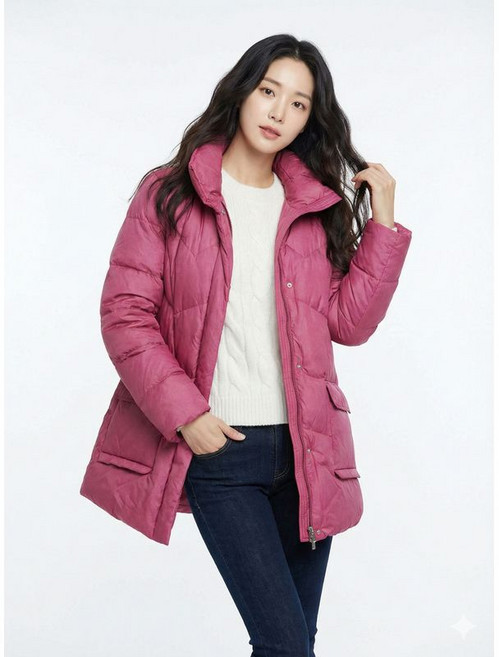 크로커다일레이디 마젠타 하프넥 중기장 퀄팅 덕다운 CLCSDW201