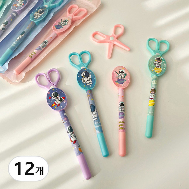 멀티펜 가위 볼펜 세트 캐릭터 학생 학원 행사 단체 선물 답례품, 12개, 색상혼합