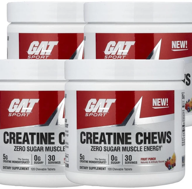 GAT 스포츠 크레아틴 츄 프루트 펀치 Sport Creatine Chews Fruit Punch 120정, 4개 - 쿠팡